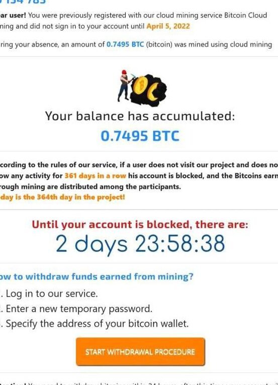 Scam e-mails from “cloud-mining platform” | Kaspersky official blog